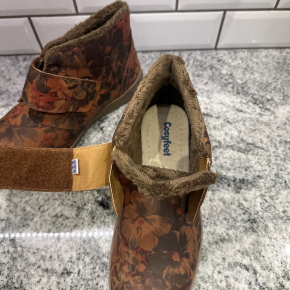 Cosyfeet Womens Boot Martha 10.5 Roomy Diabetes Swollen Feet Nubuck Floral Brown - Picture 6 of 10